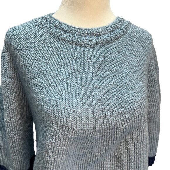 𝅺handmade Hand Knit Blue Short Sleeve Round Neck Sweater Size L/XL - Picture 4 of 9